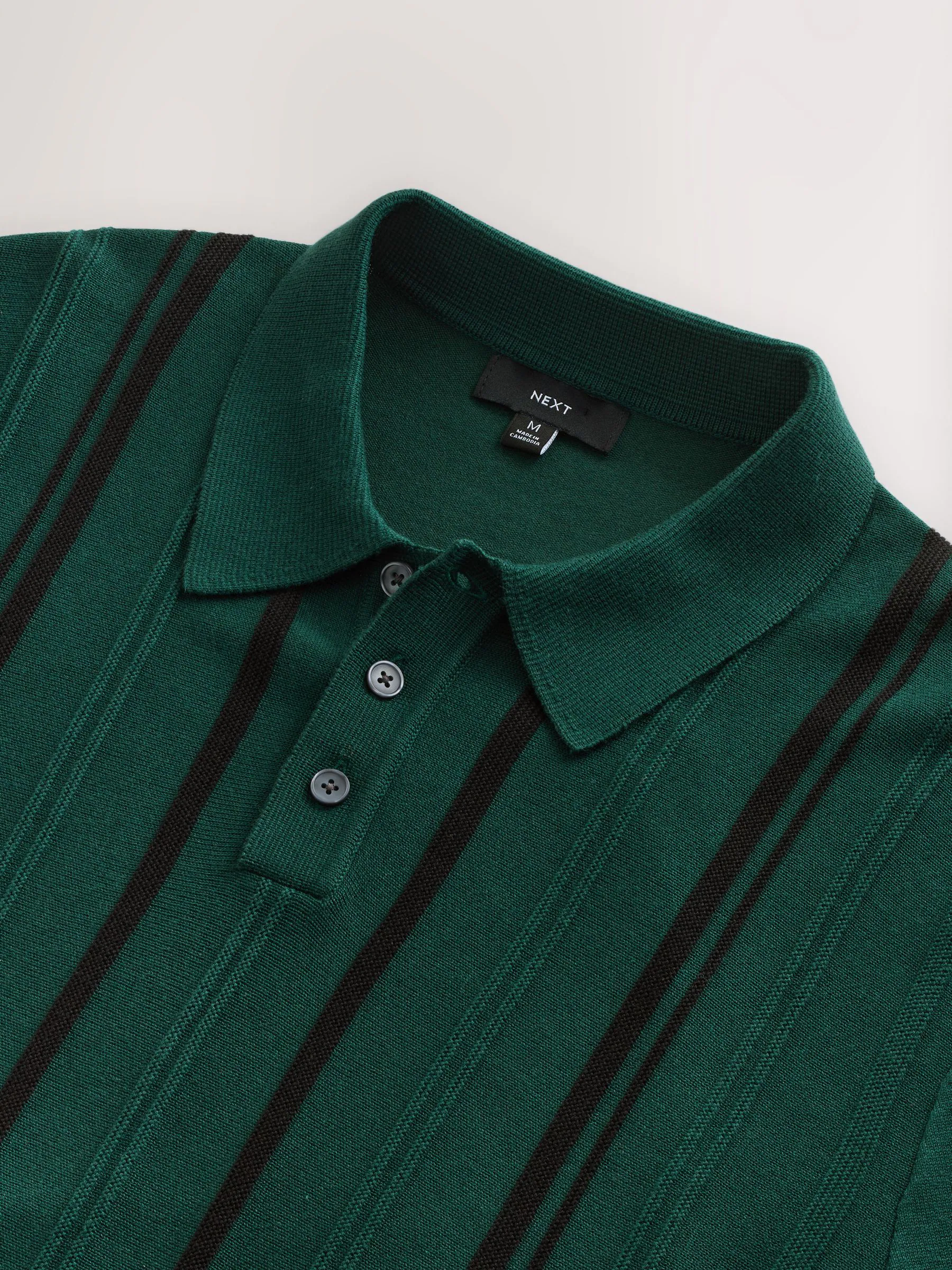 Groen - Regular-fit poloshirt met lange mouwen, streepdessin en hoog katoengehalte