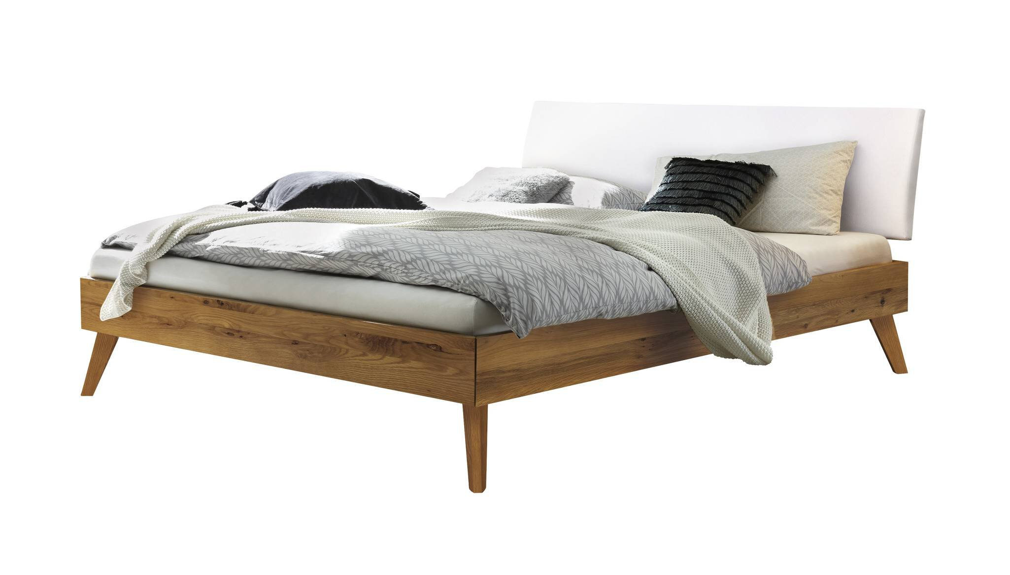Holzbett HASENA PESARO 90X200cm Höhe 20cm Wildeiche Wildeiche mit KUL weiß