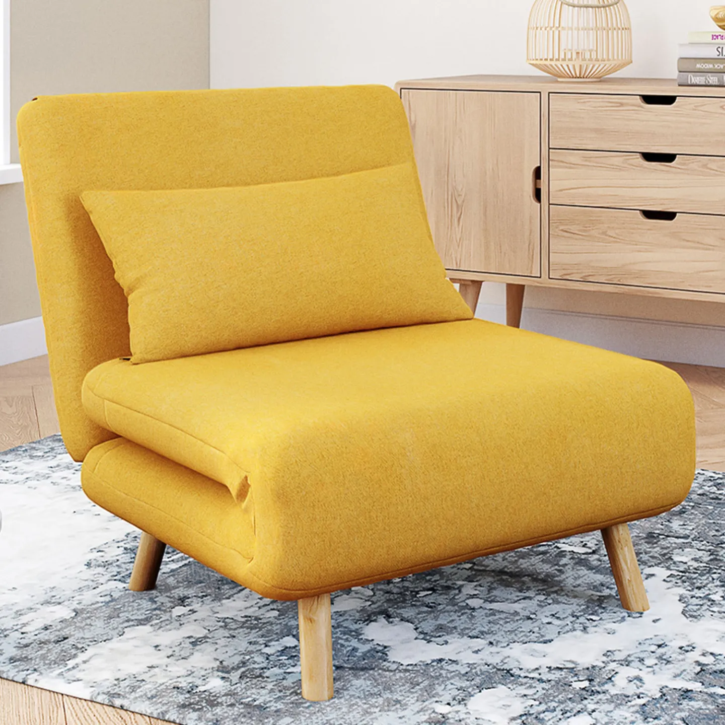 Fauteuil convertible ROMEO lit d'appoint 1 place 80x190 cm tissu jaune