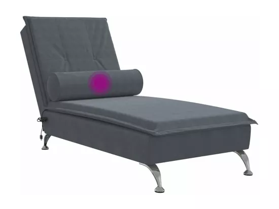 Chaise longue de massage avec traversin gris foncé velours