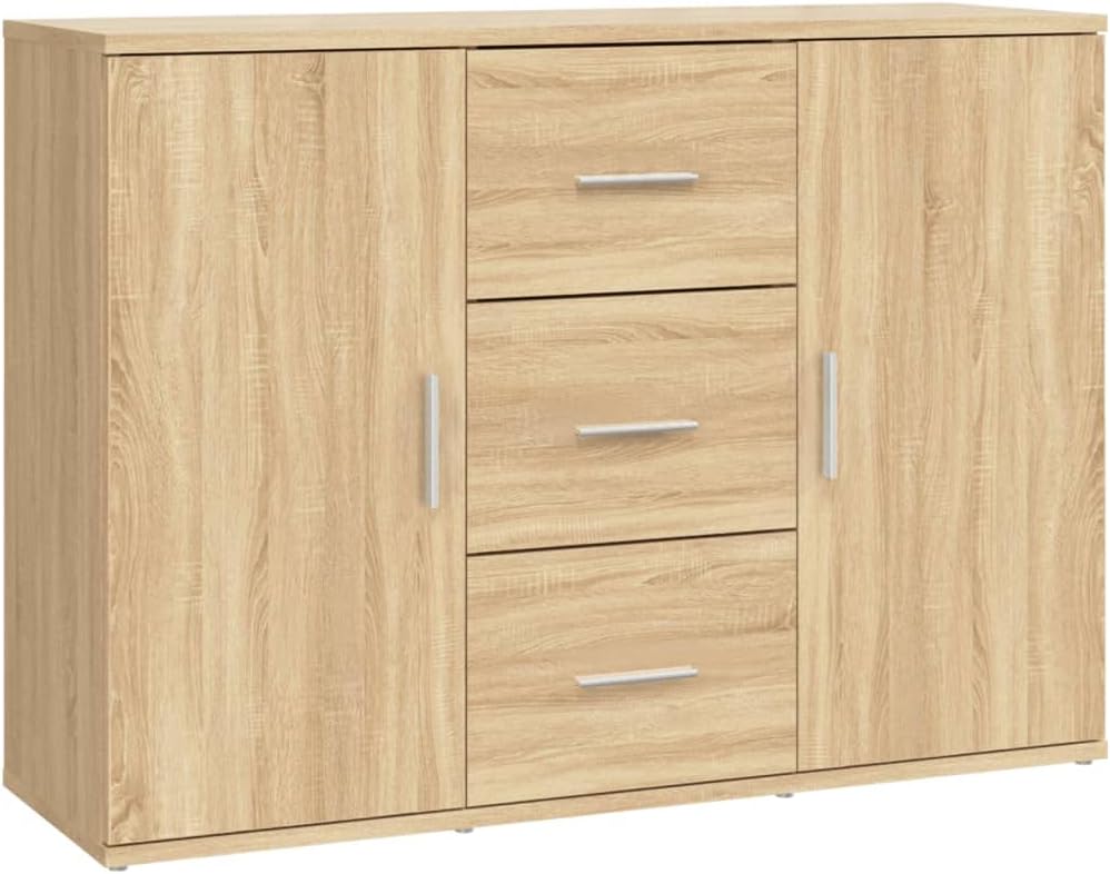 vidaXL Sideboard, Kommode mit viel Stauraum, Mehrzweckschrank Schrank mit 2 Türen 3 Schubladen, Beistellschrank Anrichte Wohnzimmer, Sonoma-Eiche Holzwerkstoff
