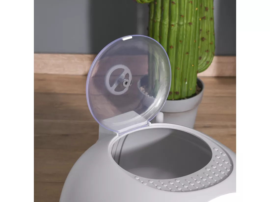 Maison de toilette portable pour chat tiroir à litière coulissant porte battante lucarne + pelle fournis dim. 47L x 55l x 44H cm gris