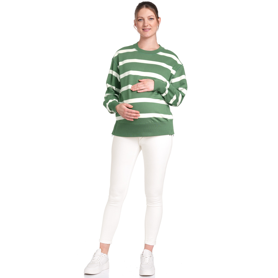 Gina Mama Damen Umstands-Sweatshirt mit Streifen dunkelgrün / weiss