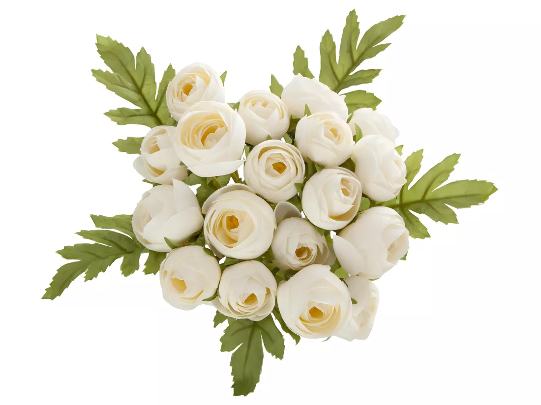 Bouquet de Fleurs artificielles 18 minis Camélias Blanc D. 19 x H. 28 cm
