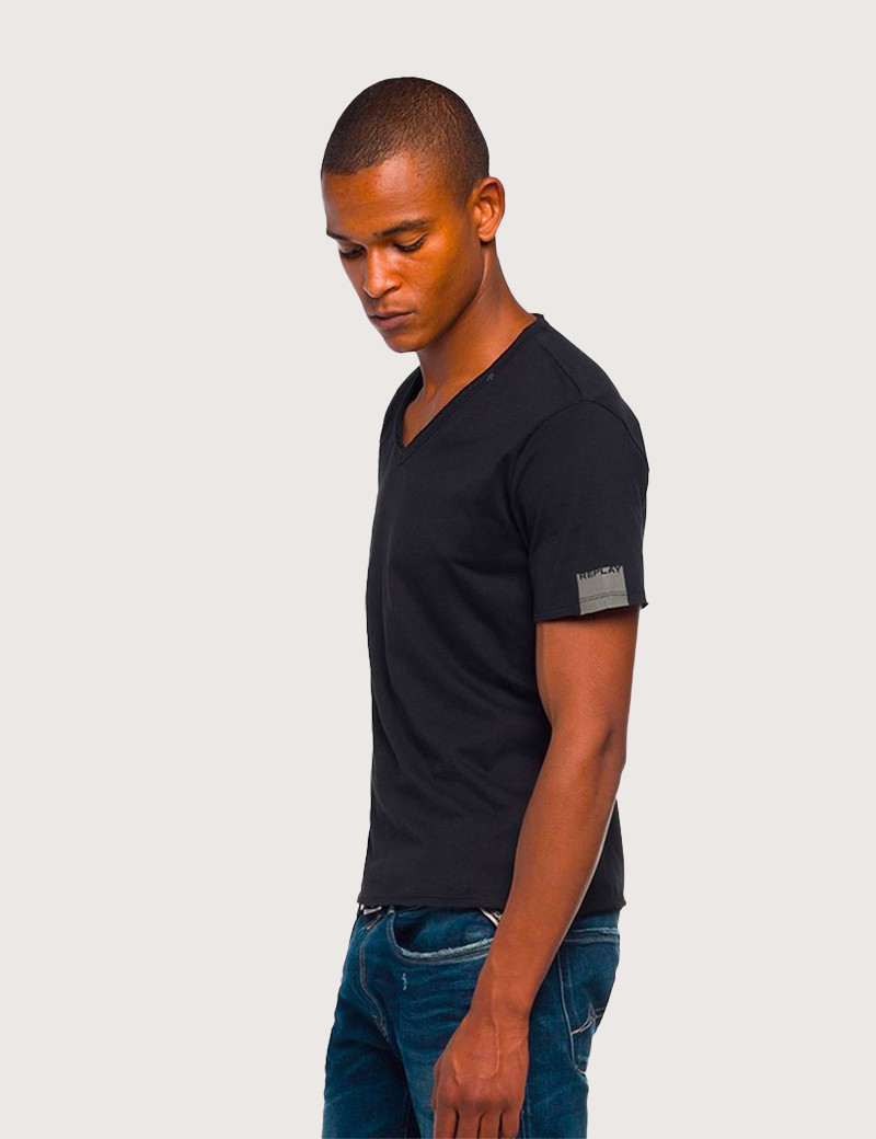 REPLAY T- SHIRT BASIC JERSEY COL V NOIR