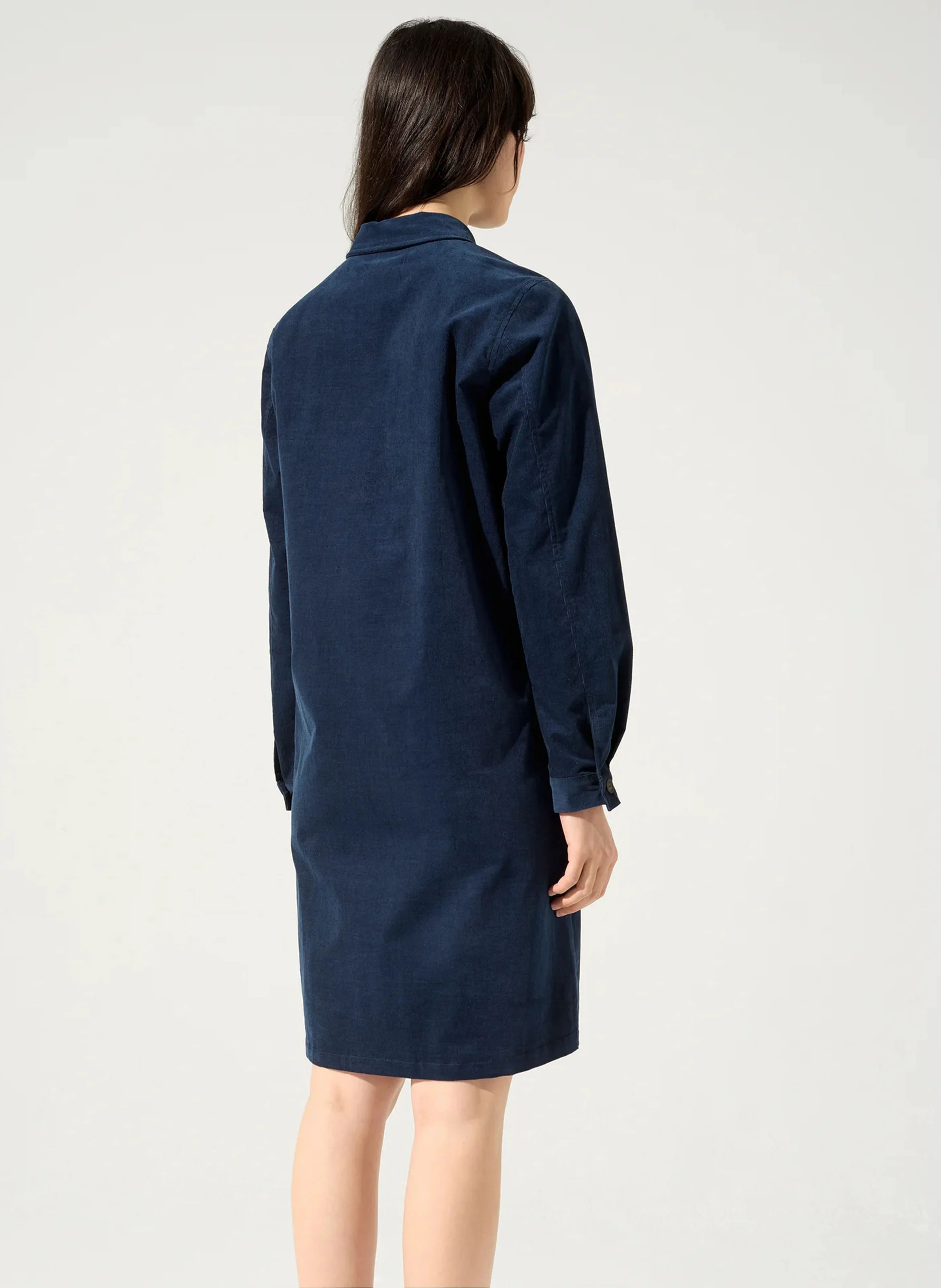 MILA - Robe droite col chemise en coton mélangé | Bleu