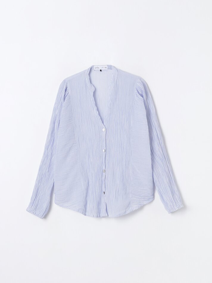 Camisa listrada de manga comprida - Azul claro