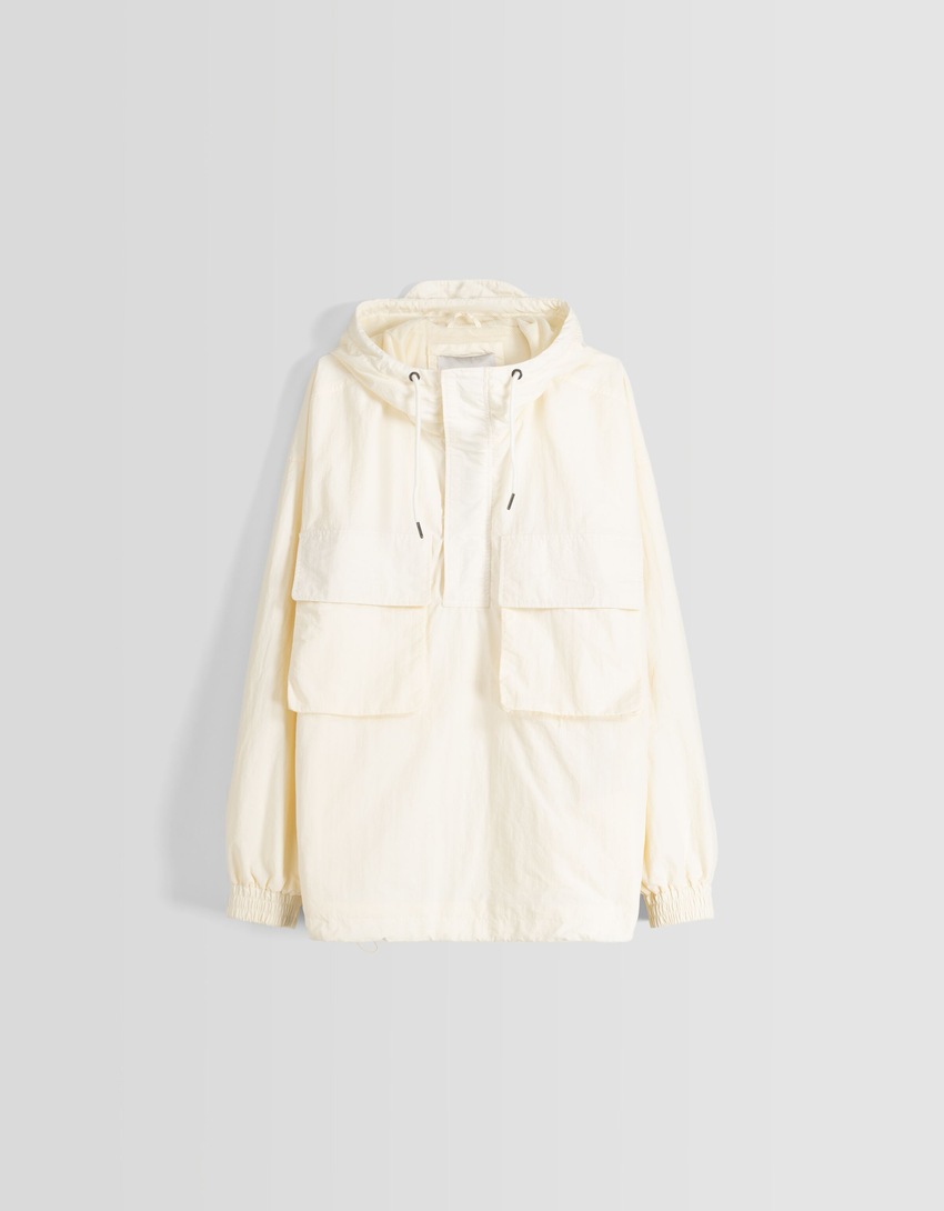 Jaqueta com capuz oversized em nylon misto