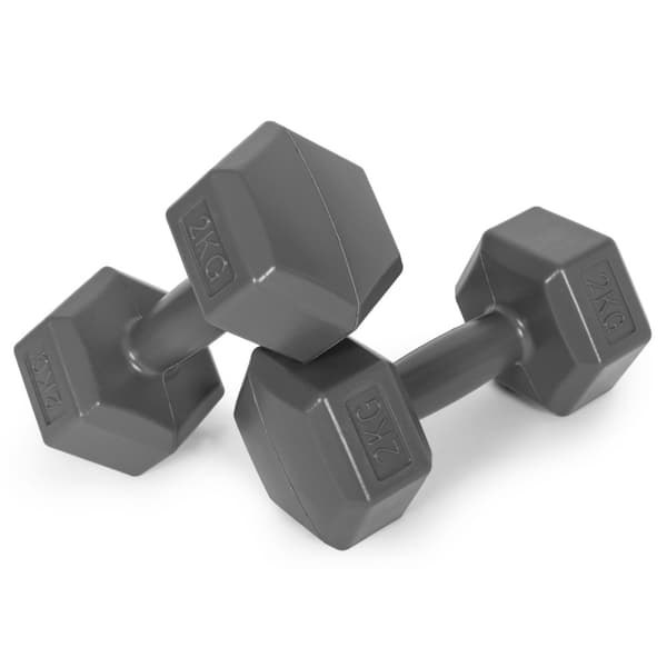 Hex manualer sett 2x2 kg, treningsvekter, fitness belastning, grå, ModernHome