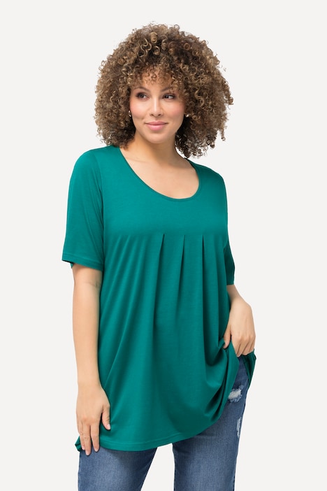 T-Shirt, Zierfalten, A-Linie, Rundhals, Halbarm, Modal