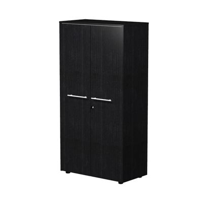 Bibliothèque haute Flora - L82,8xP43xH158,2 cm - portes mélaminés - 3 étagères - frêne noir