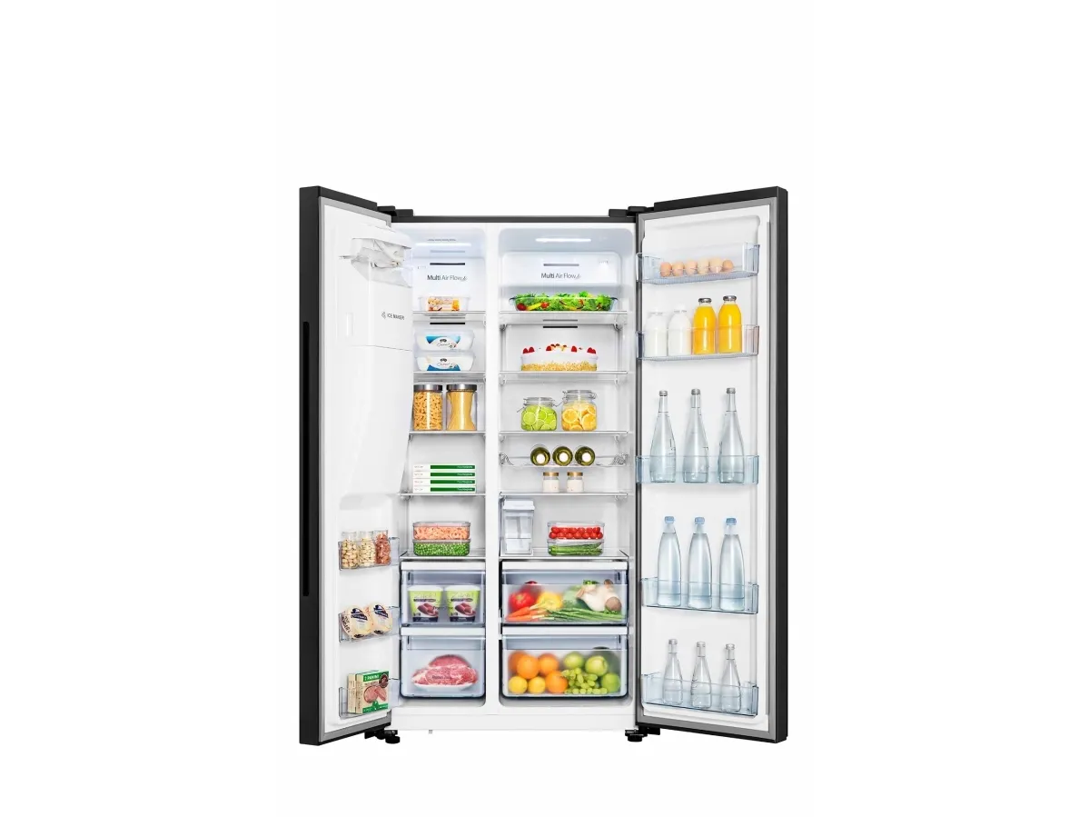 Hisense RS694N4GBE - Køleskab/fryser - side-by-side med vanddispenser - bredde: 91 cm - dybde: 68.9 cm - højde: 178.6 cm - 562 liter - Klasse E - sort
