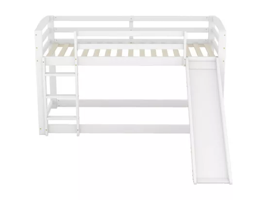 Lits superposés - 2 x 90 x 200 cm - lit enfant avec toboggan de gauche/droite - cadre en bois massif - Blanc