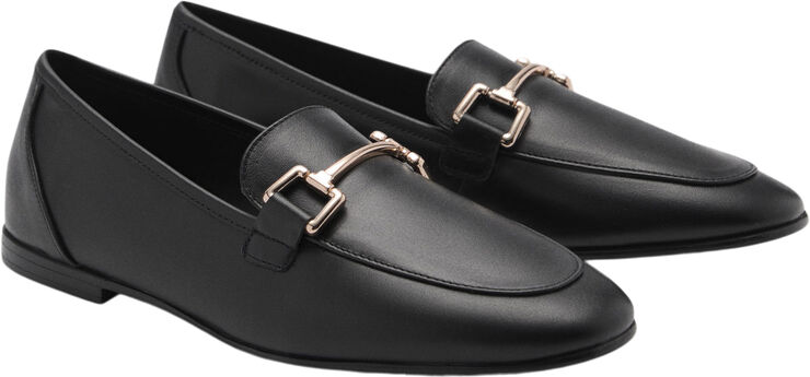 MANGO Leather moccasins with metallic det Black
