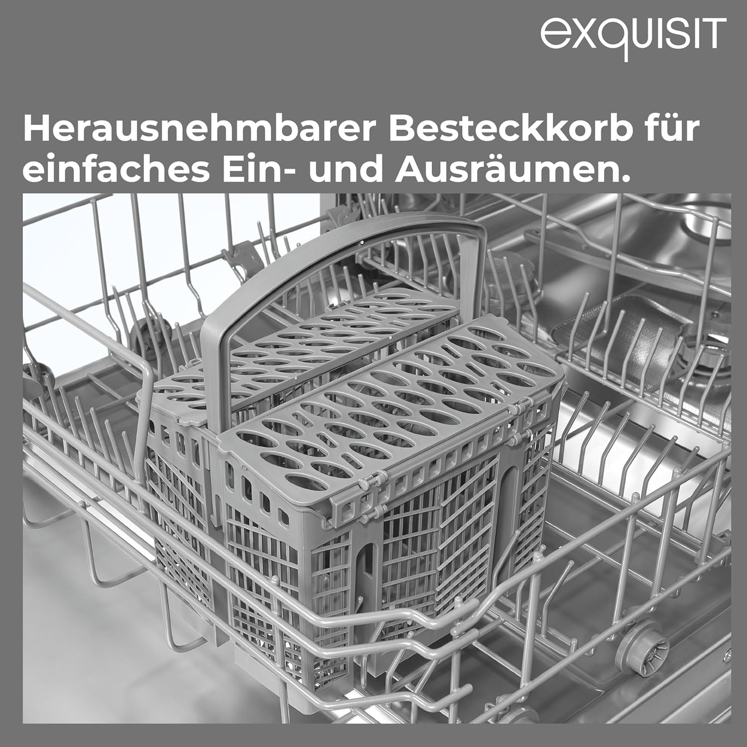 Exquisit PLUS Einbaugeschirrspüler 60 cm, Vollintegrierbar, 13 Maßgedecke, Startzeitvorwahl, 6 Spülprogramme, Power+, ECO-Modus, EGSP52113-E-030E silber