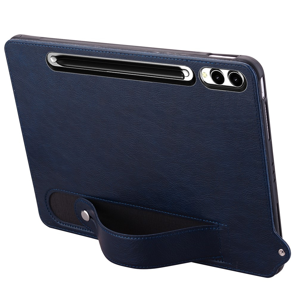 Samsung Galaxy Tab S11 Ultra Leder Hülle mit Handschlaufe - Blau