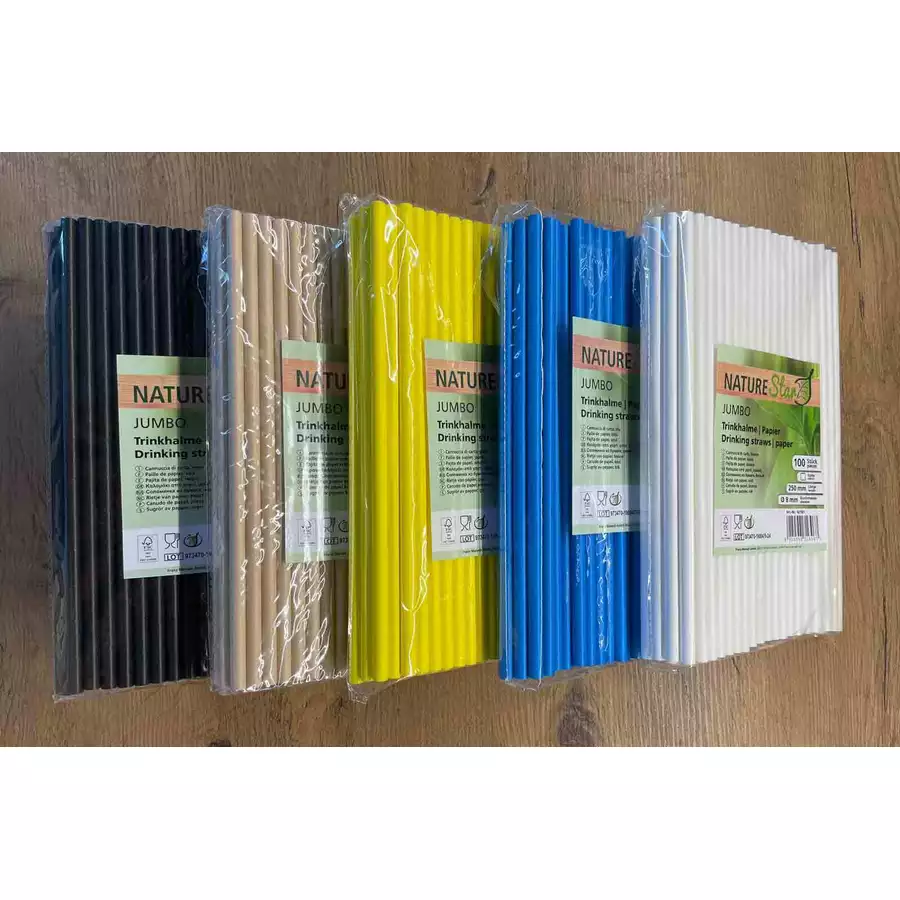 Luxentu Papier-Trinkhalme Jumbo 20 cm 100er Set natur