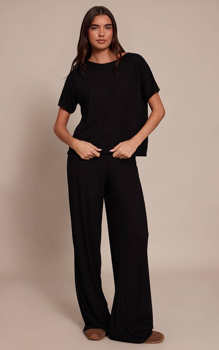 Noir Ensemble Coordonné T-shirt Fluide Texturé Transparent