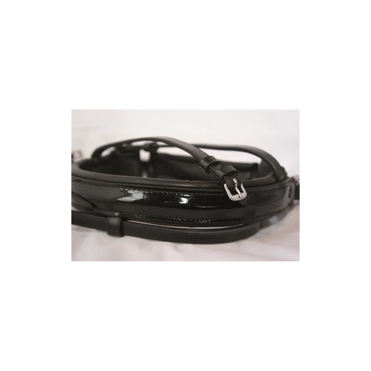 Hans Melzer Horse Equipment Hans Melzer Reithalfter breit LACK schwedisch kombiniert schwarz unterlegt Pony