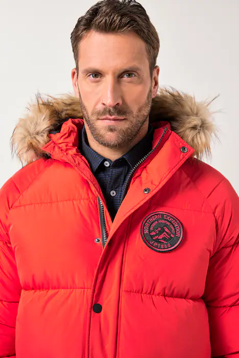 JP1880 Stepp-Parka, Kapuze, Webpelz, Badges, bis 8 XL, mohnrot