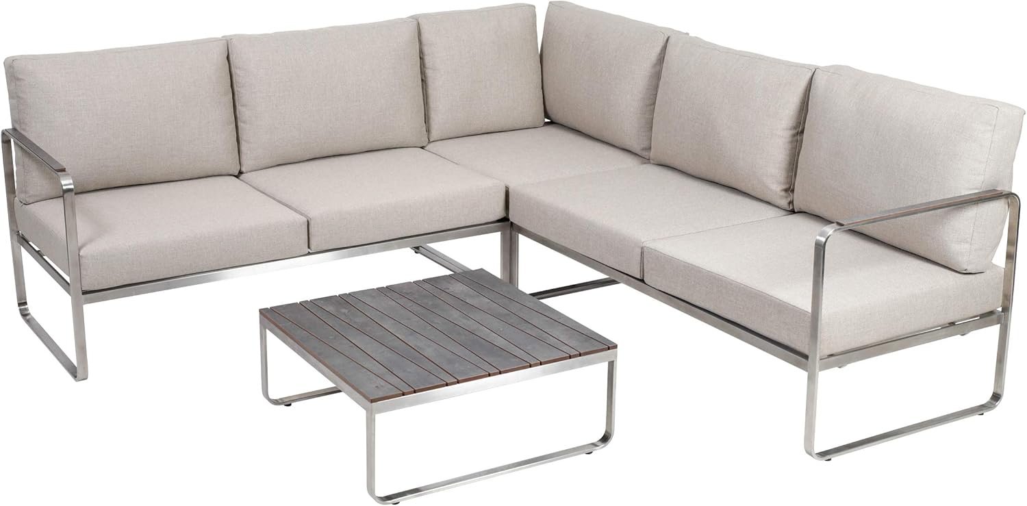 greemotion Gartenmöbel Set Sydney Beige 4-teilig - Lounge Set aus Edelstahl - Gartenlounge Set inkl. Kissen