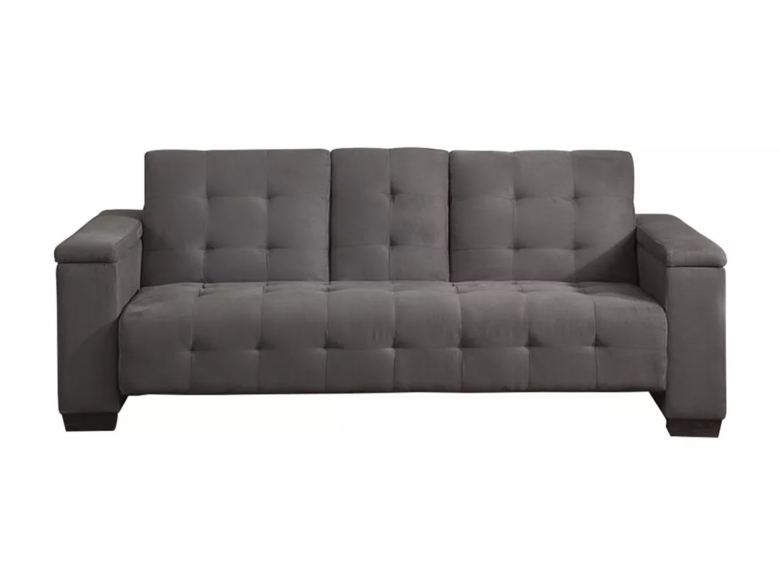 Canapé 3 places clic-clac en microfibre DEVONSHIRE avec tablette centrale rabattable - Gris
