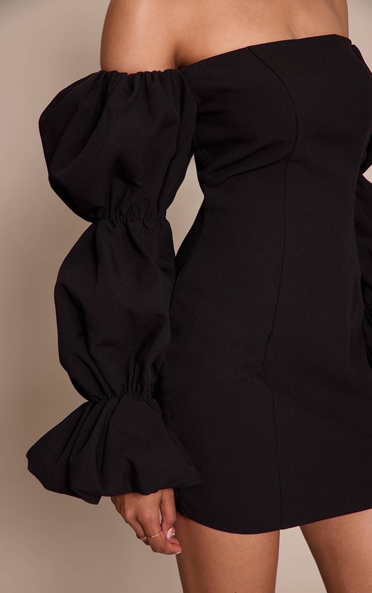 Noir Robe Moulante Bardot À Manches Bouffantes