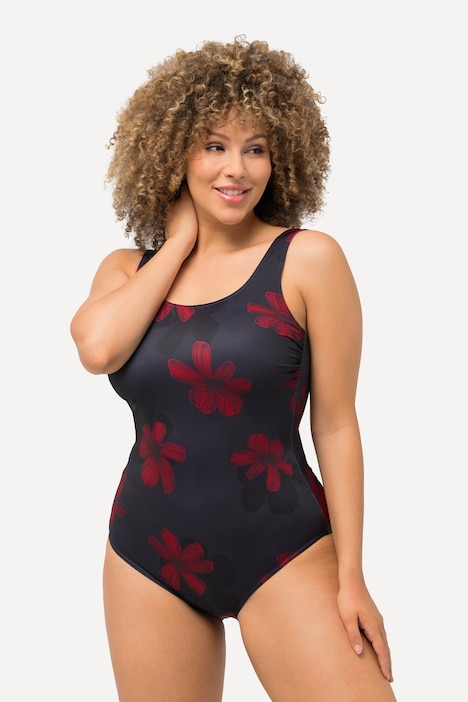 Badeanzug, Blüten, ohne Softcups, Raffung