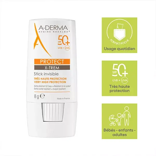 A-Derma Protect X-Trem Bastão Invisível Proteção Muito Alta FPS50+ 8g