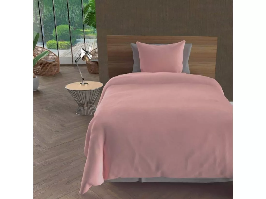 Parure de lit unie Bohème rose 240x220 cm