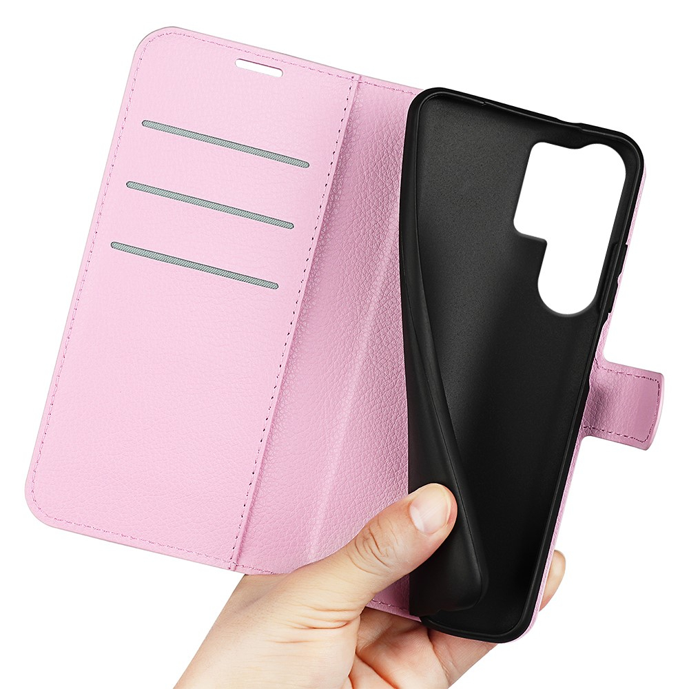 Samsung Galaxy S25 Ultra Leder Tasche Flip Cover Litchi Look - Rosa
