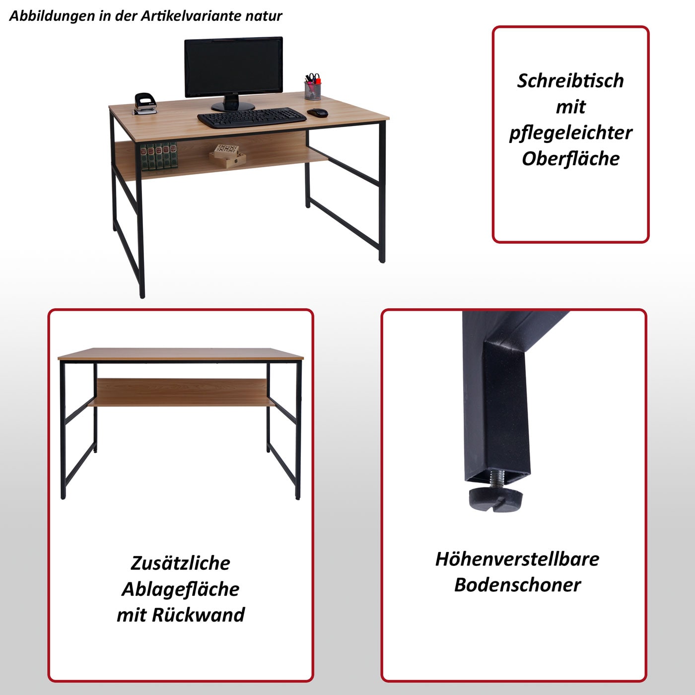 Schreibtisch MCW-K80, Bürotisch Computertisch Arbeitstisch Ablage, Metall MDF 120x60cm ~ grau-braun