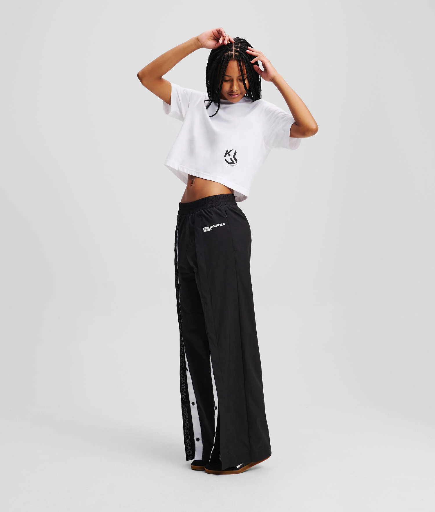 T-SHIRT CROPPED KLJ MONOGRAM - Blanc