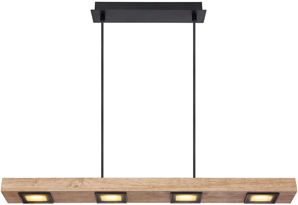 Pendelleuchte Holz lang Holzlampe hängend Hängeleuchte Glas satiniert dunkelbraun, Metall schwarz matt, 6x LED 6x 5W 6x 390Lm warmweiß, L 75 cm