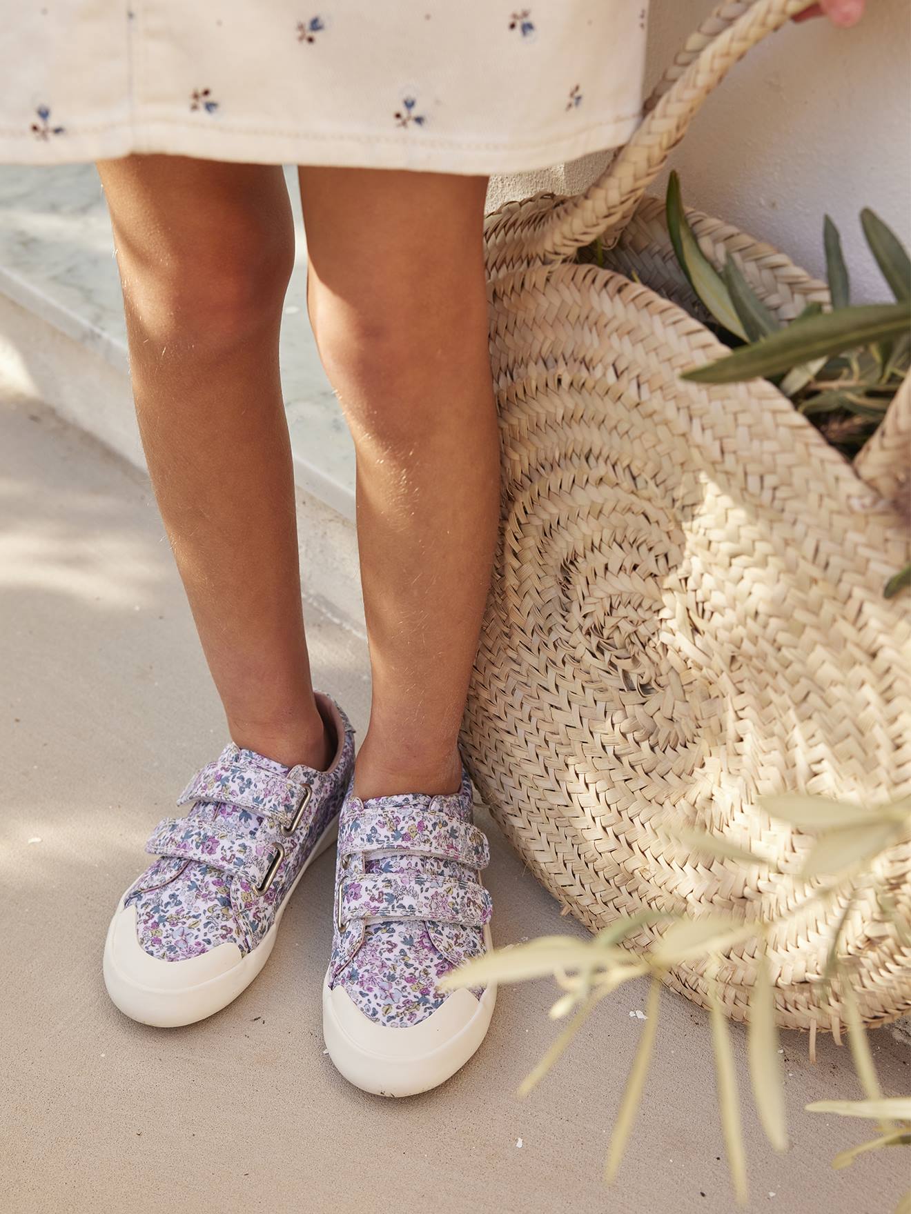 Tênis de lona com fecho de velcro, para meninas, estampa rosa médio