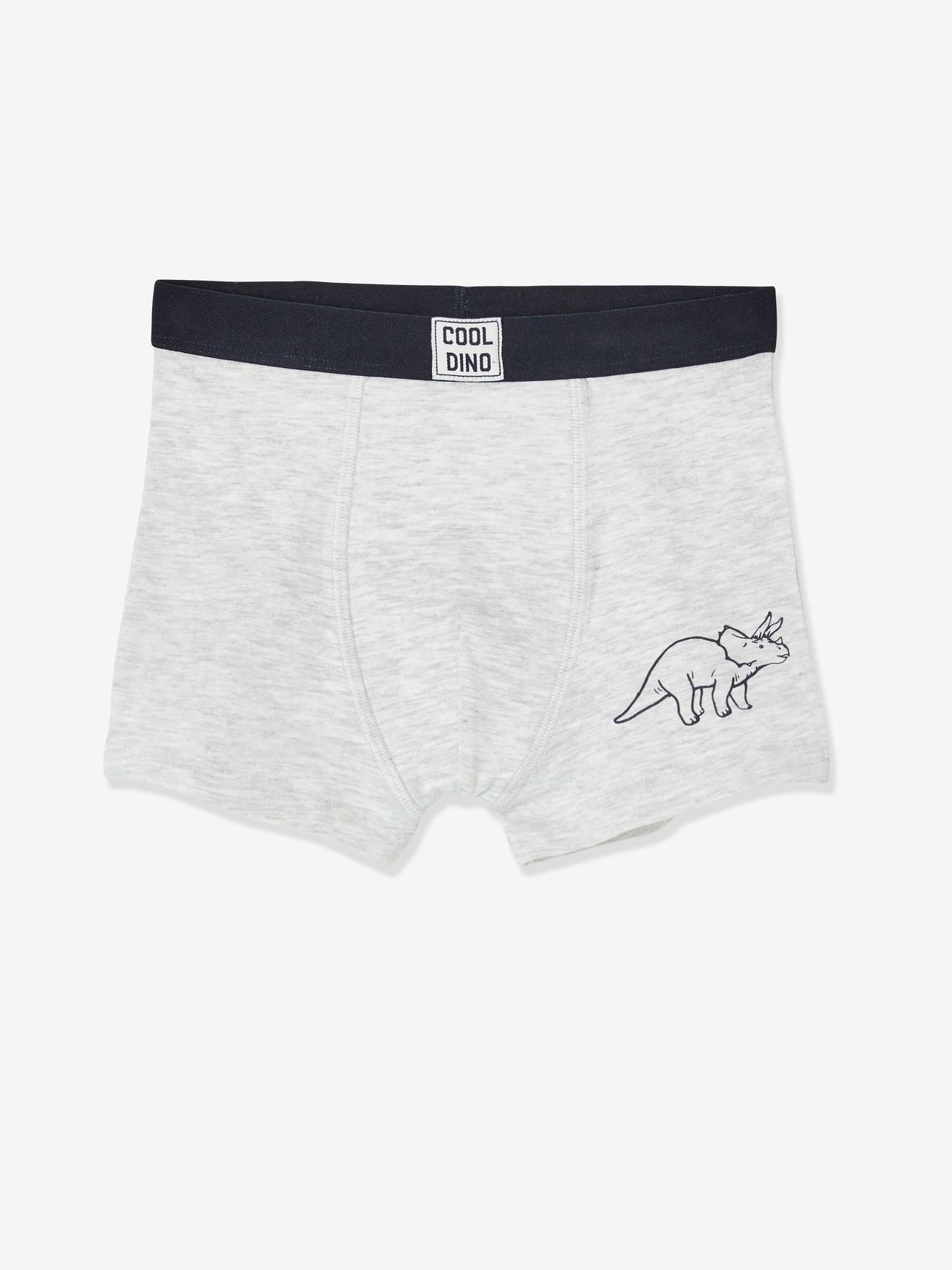 Pacote com 5 cuecas boxer elásticas para meninos, estampa de dinossauro azul escuro
