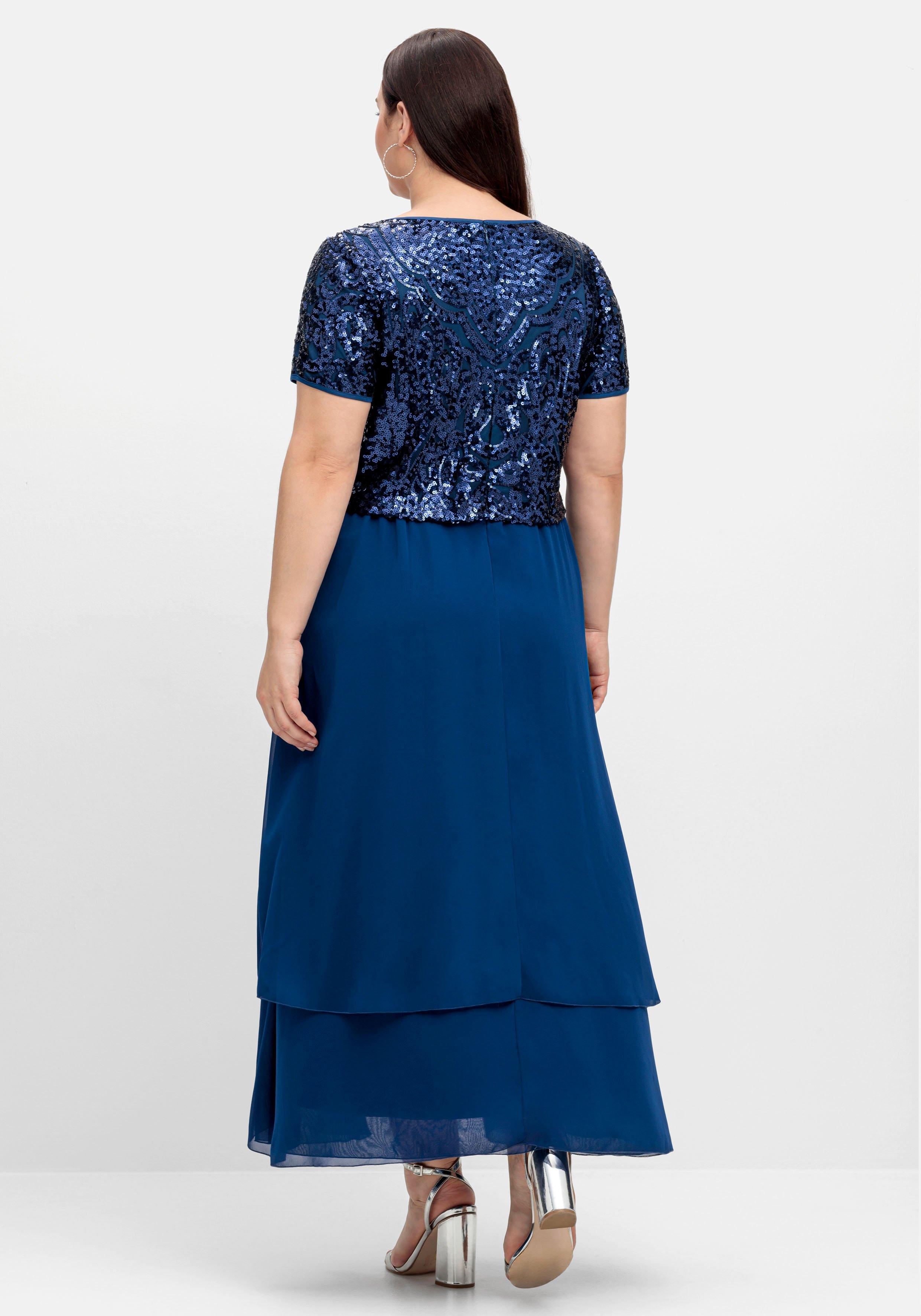 Abendkleid mit Paillettenoberteil und Lagen-Rock