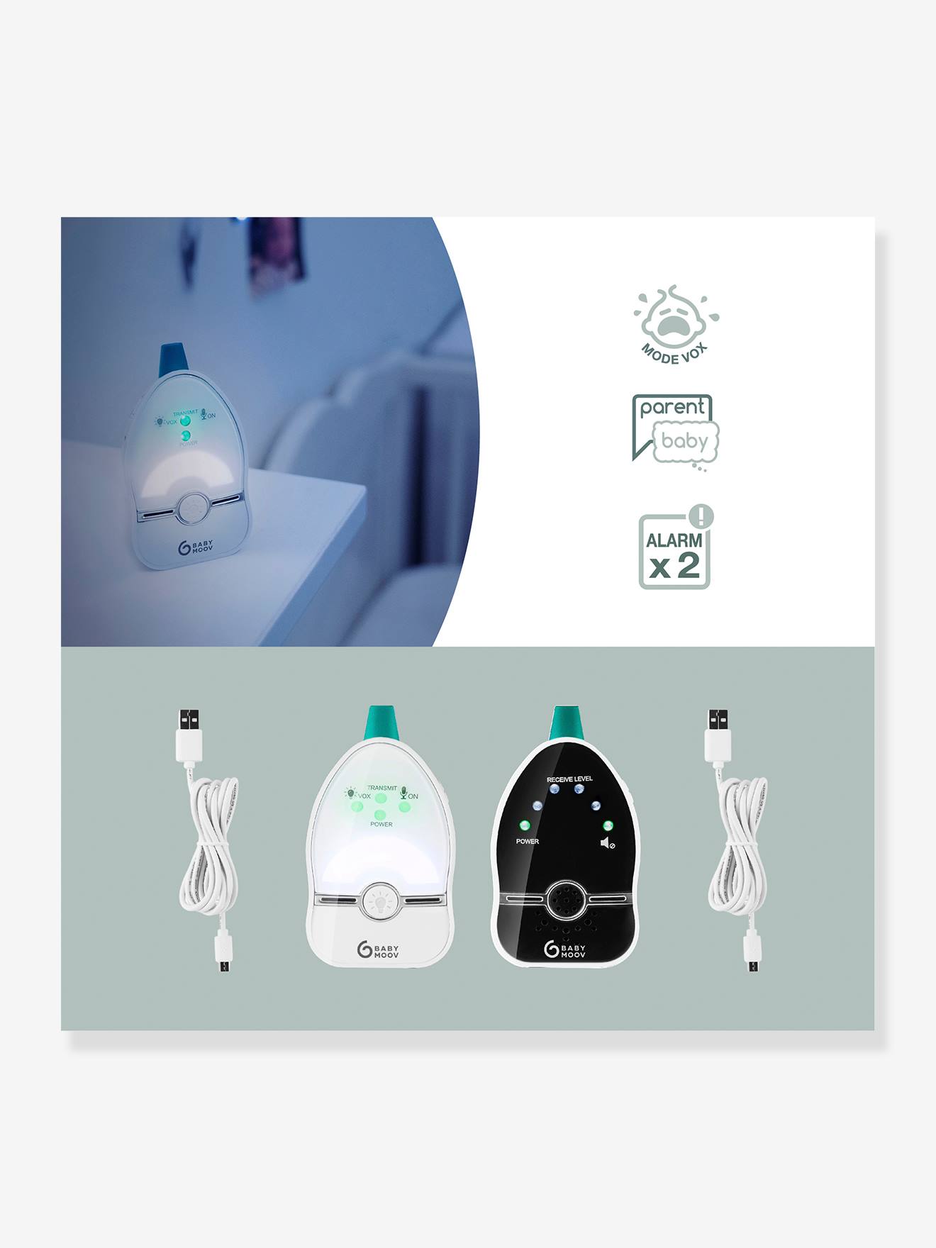 Monitor de bebê Easy Care, alcance de 500 metros, BABYMOOV, branco liso médio