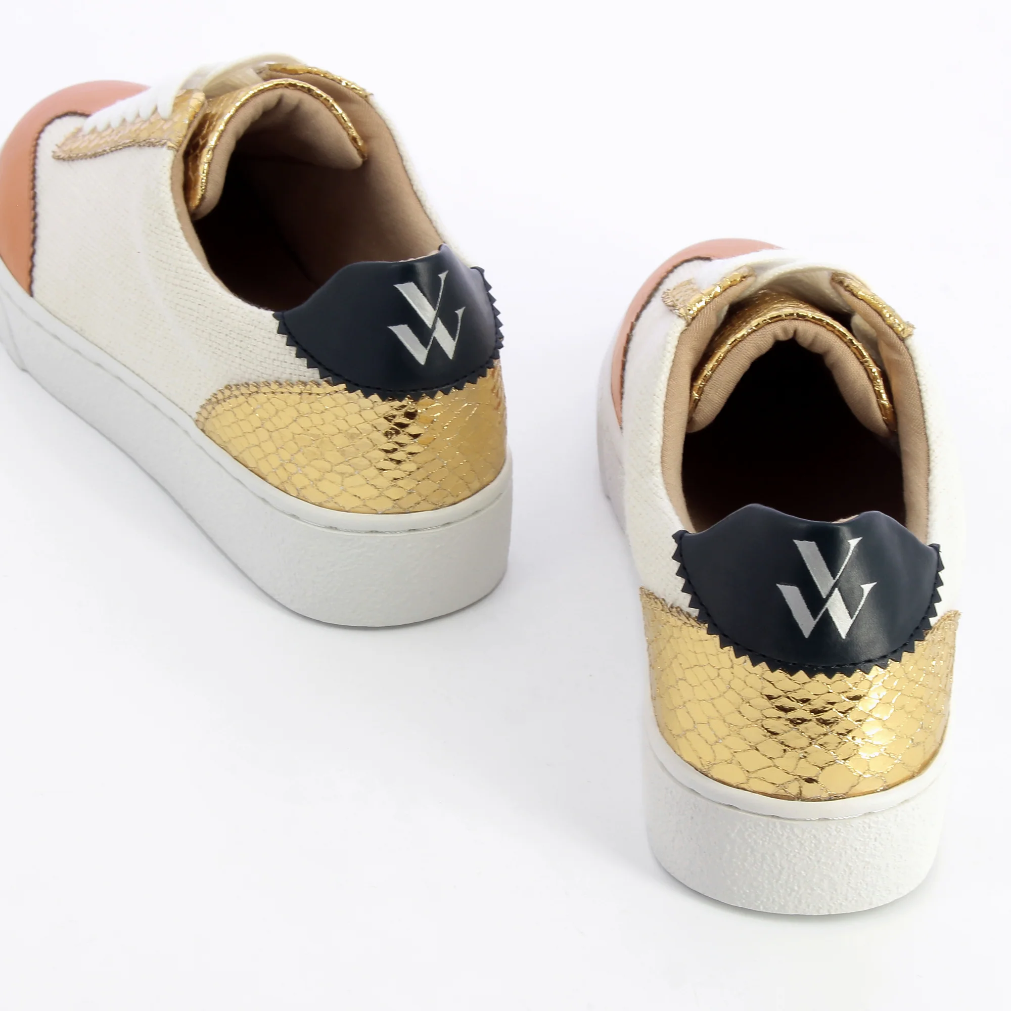 Sneakers-Baskets Meryl en tweed beige à détails or