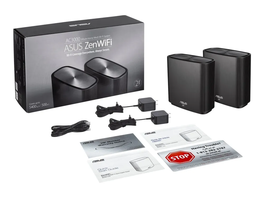 ASUS ZenWiFi AX (XT8) - Wi-Fi-system - (2 routere) - op til 5500 sq.ft - mesh 1GbE, 2.5GbE - Wi-Fi 6 - Tri-Band