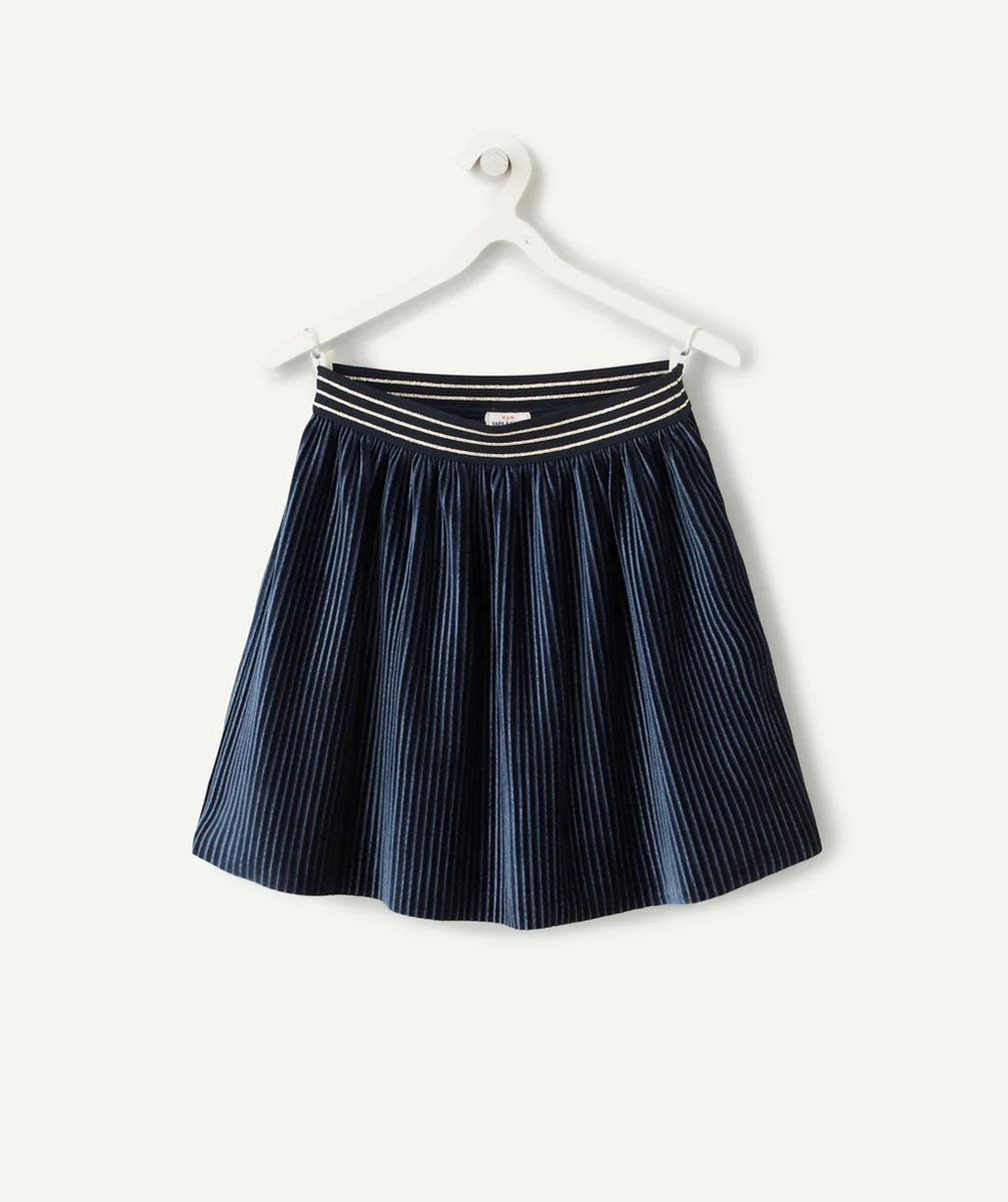 JUPE PLISSÉE FILLE EN VELOURS BLEU MARINE
