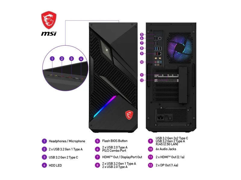 MSI MPG Infinite X2 14NUG7-460AT - Tower gaming - Core i9 i9-14900KF / op til 5.6 GHz - RAM 64 GB - SSD 1 TB - NVMe - GeForce RTX 4080 - Bluetooth 5.3, IEEE 802.11ax (Wi-Fi 6E), 2.5 Gigabit Ethernet, Gigabit Ethernet - Win 11 Home - skærm: ingen - so