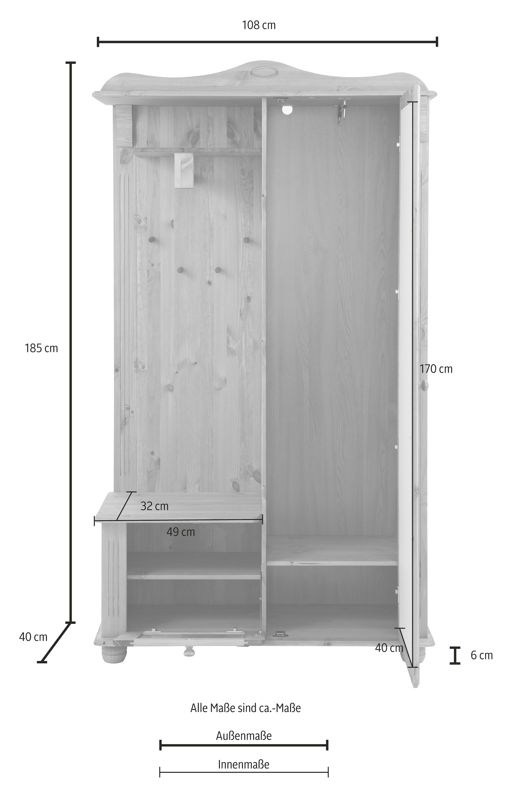 Home affaire Kompaktgarderobe »Adele« Breite 108 cm, mit Spiegeltür, aus massiver Kiefer, FSC®
