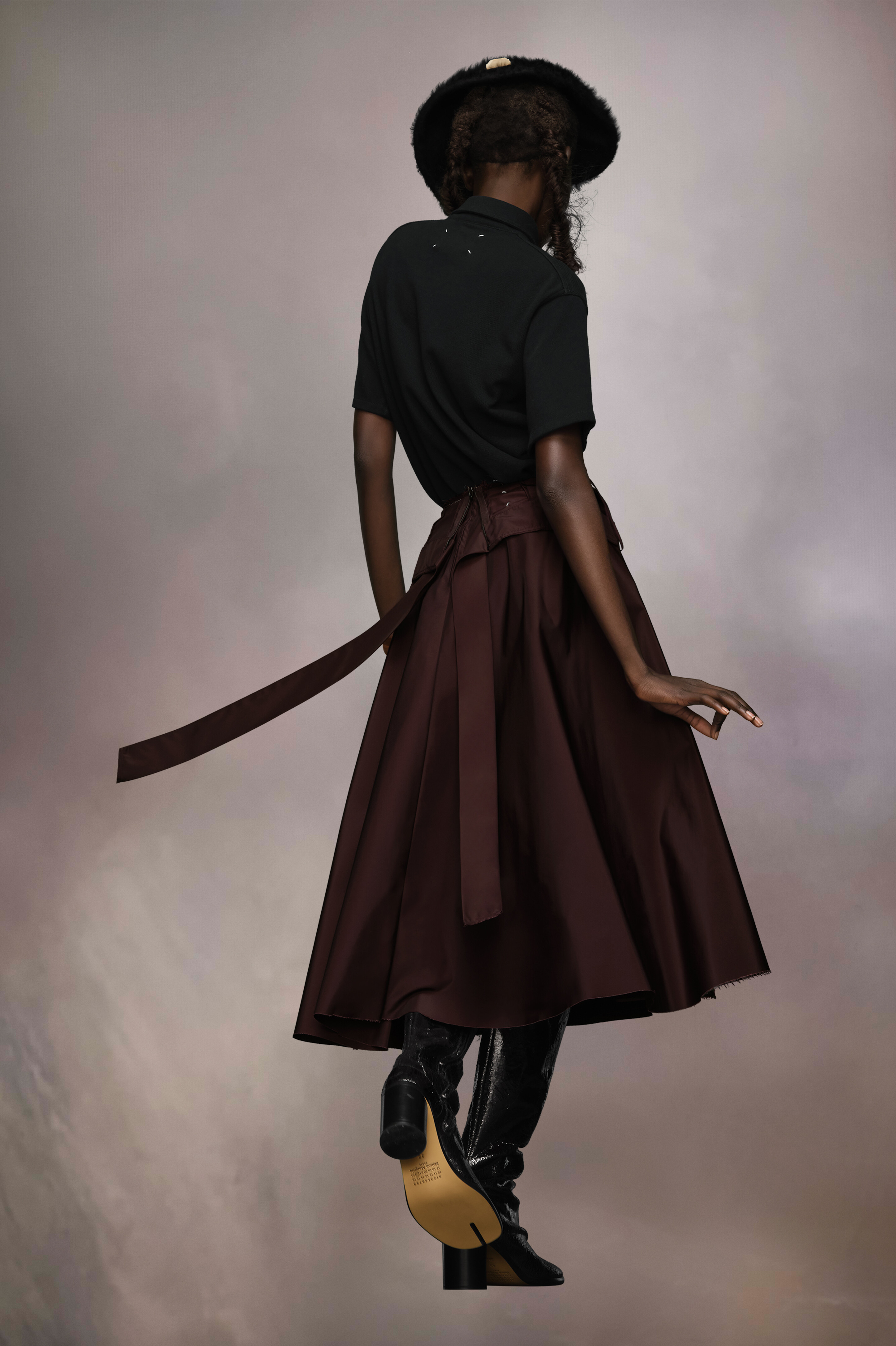 Jupe midi en taffetas Bordeaux