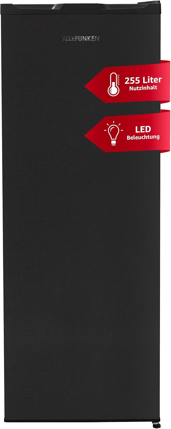 TELEFUNKEN Kühlschrank ohne Gefrierfach 255 Liter | Standkühlschrank groß | Vollraumkühlschrank freistehend mit Gemüsefach | LED-Beleuchtung | Türanschlag wechselbar | KTFK265EDI dark inox