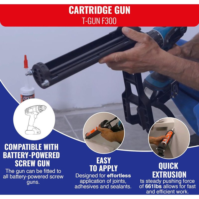 T-GUN F 300 Tivoly - Pistolet à cartouche adaptable sur visseuse et perceuses