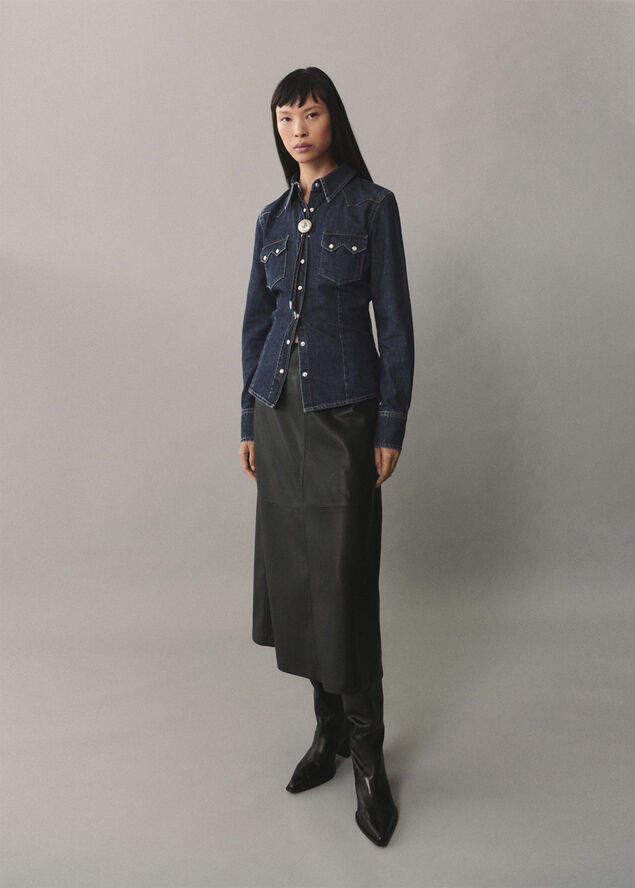 MANGO Chest-pocket denim shirt Open blue