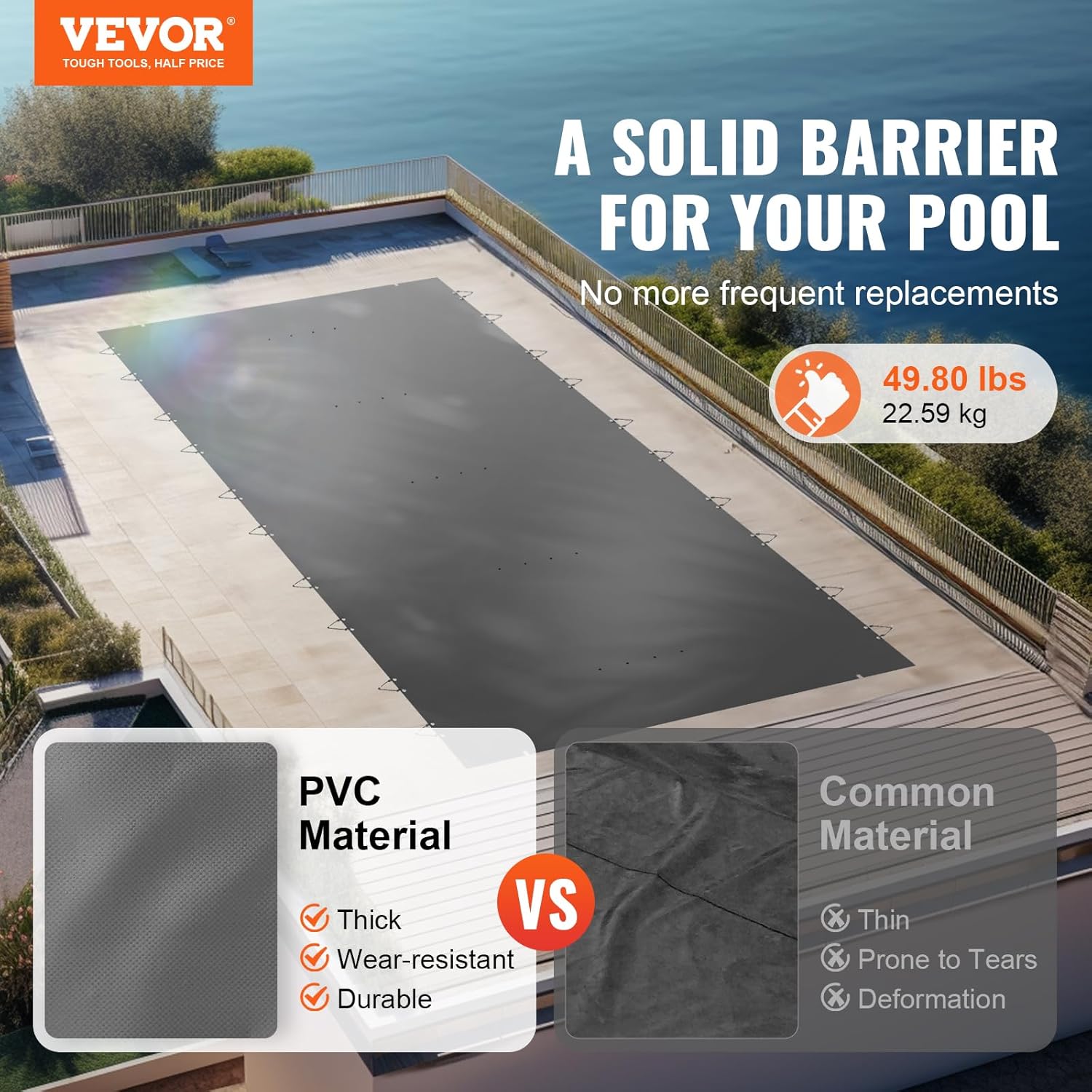 VEVOR Pool Abdeckplane Rechteckig 3,5 x 6 m Schwimmbadabdeckung PVC Holzkohle Poolabdeckung wasserdicht Poolüberdachung Winterabdeckplane Rechteck Poolplane Schmutzabweisende Abdeckplane für Pool