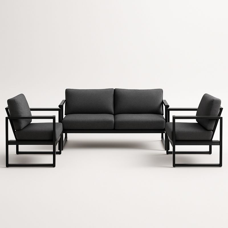Gartensofa Set Metallrahmen Polyesterkissen Dunkelgrau