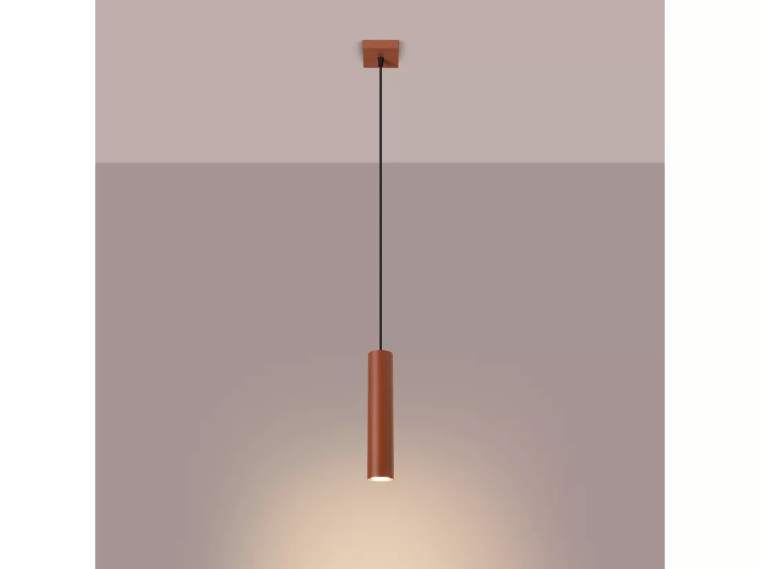 Lampe à suspension Lagos grenier en acier - 1 sources lumineuses - L.8 x H.118 cm - ocre rouge